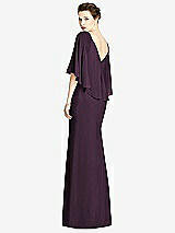 Rear View Thumbnail - Aubergine V-Back Trumpet Gown with Draped Cape Overlay