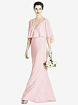 Front View Thumbnail - Ballet Pink V-Back Trumpet Gown with Draped Cape Overlay
