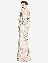 Rear View Thumbnail - Blush Garden V-Back Trumpet Gown with Draped Cape Overlay