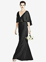 Front View Thumbnail - Black V-Back Trumpet Gown with Draped Cape Overlay