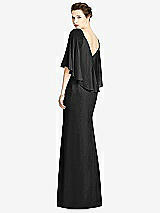 Rear View Thumbnail - Black V-Back Trumpet Gown with Draped Cape Overlay