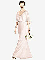 Front View Thumbnail - Blush V-Back Trumpet Gown with Draped Cape Overlay