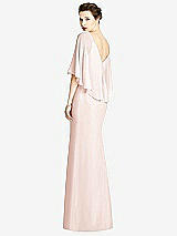 Rear View Thumbnail - Blush V-Back Trumpet Gown with Draped Cape Overlay