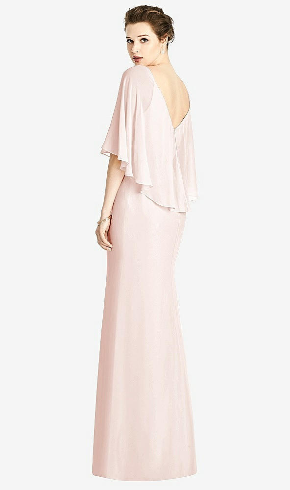 Back View - Blush V-Back Trumpet Gown with Draped Cape Overlay