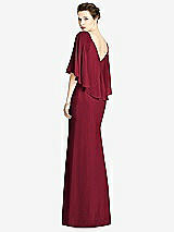 Rear View Thumbnail - Burgundy V-Back Trumpet Gown with Draped Cape Overlay