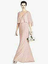 Front View Thumbnail - Cameo V-Back Trumpet Gown with Draped Cape Overlay