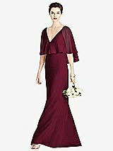 Front View Thumbnail - Cabernet V-Back Trumpet Gown with Draped Cape Overlay