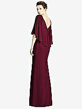 Rear View Thumbnail - Cabernet V-Back Trumpet Gown with Draped Cape Overlay