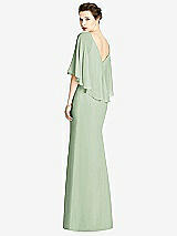 Rear View Thumbnail - Celadon V-Back Trumpet Gown with Draped Cape Overlay