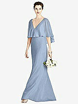 Front View Thumbnail - Cloudy V-Back Trumpet Gown with Draped Cape Overlay