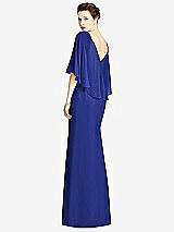 Rear View Thumbnail - Cobalt Blue V-Back Trumpet Gown with Draped Cape Overlay