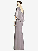 Rear View Thumbnail - Cashmere Gray V-Back Trumpet Gown with Draped Cape Overlay