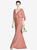 Front View Thumbnail - Desert Rose V-Back Trumpet Gown with Draped Cape Overlay