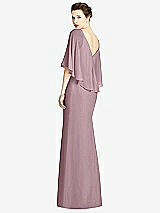 Rear View Thumbnail - Dusty Rose V-Back Trumpet Gown with Draped Cape Overlay