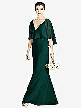 Front View Thumbnail - Evergreen V-Back Trumpet Gown with Draped Cape Overlay