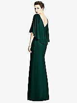 Rear View Thumbnail - Evergreen V-Back Trumpet Gown with Draped Cape Overlay