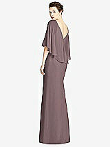 Rear View Thumbnail - French Truffle V-Back Trumpet Gown with Draped Cape Overlay