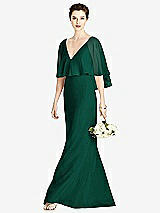 Front View Thumbnail - Hunter Green V-Back Trumpet Gown with Draped Cape Overlay