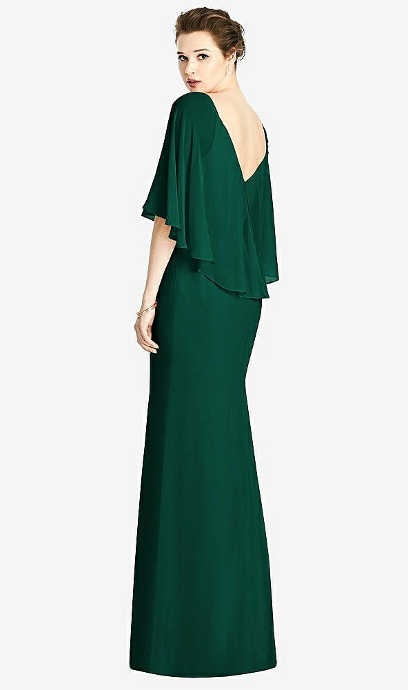 Back View - Hunter Green V-Back Trumpet Gown with Draped Cape Overlay