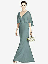 Front View Thumbnail - Icelandic V-Back Trumpet Gown with Draped Cape Overlay