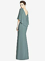 Rear View Thumbnail - Icelandic V-Back Trumpet Gown with Draped Cape Overlay