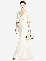 Front View Thumbnail - Ivory V-Back Trumpet Gown with Draped Cape Overlay