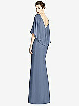 Rear View Thumbnail - Larkspur Blue V-Back Trumpet Gown with Draped Cape Overlay