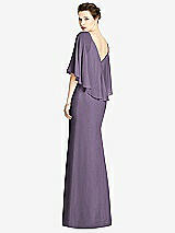 Rear View Thumbnail - Lavender V-Back Trumpet Gown with Draped Cape Overlay