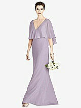 Front View Thumbnail - Lilac Haze V-Back Trumpet Gown with Draped Cape Overlay