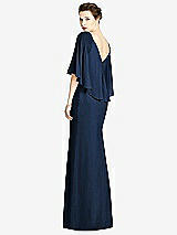Rear View Thumbnail - Midnight Navy V-Back Trumpet Gown with Draped Cape Overlay