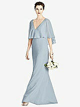Front View Thumbnail - Mist V-Back Trumpet Gown with Draped Cape Overlay