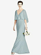 Front View Thumbnail - Morning Sky V-Back Trumpet Gown with Draped Cape Overlay