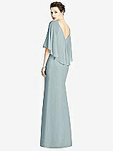 Rear View Thumbnail - Morning Sky V-Back Trumpet Gown with Draped Cape Overlay