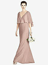 Front View Thumbnail - Neu Nude V-Back Trumpet Gown with Draped Cape Overlay