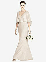 Front View Thumbnail - Oat V-Back Trumpet Gown with Draped Cape Overlay