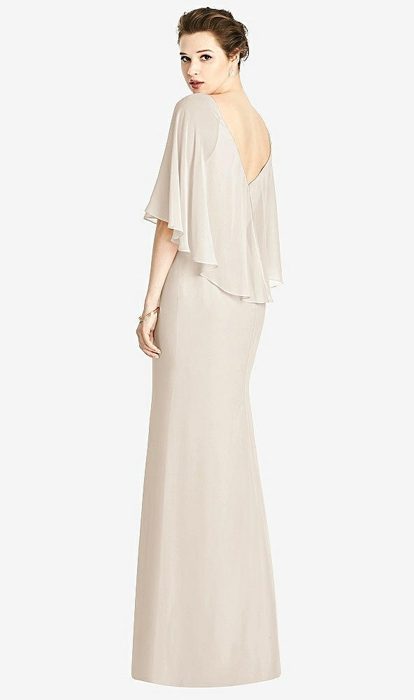 Back View - Oat V-Back Trumpet Gown with Draped Cape Overlay