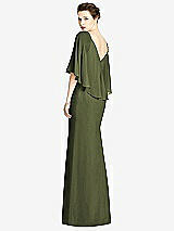 Rear View Thumbnail - Olive Green V-Back Trumpet Gown with Draped Cape Overlay