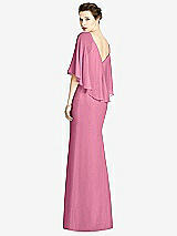 Rear View Thumbnail - Orchid Pink V-Back Trumpet Gown with Draped Cape Overlay