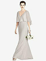 Front View Thumbnail - Oyster V-Back Trumpet Gown with Draped Cape Overlay