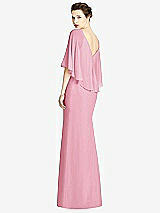 Rear View Thumbnail - Peony Pink V-Back Trumpet Gown with Draped Cape Overlay