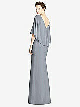 Rear View Thumbnail - Platinum V-Back Trumpet Gown with Draped Cape Overlay
