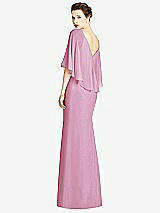 Rear View Thumbnail - Powder Pink V-Back Trumpet Gown with Draped Cape Overlay