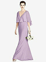Front View Thumbnail - Pale Purple V-Back Trumpet Gown with Draped Cape Overlay