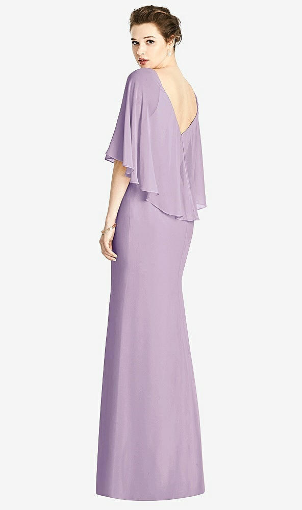 Back View - Pale Purple V-Back Trumpet Gown with Draped Cape Overlay