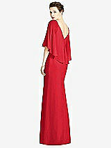 Rear View Thumbnail - Parisian Red V-Back Trumpet Gown with Draped Cape Overlay