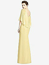 Rear View Thumbnail - Pale Yellow V-Back Trumpet Gown with Draped Cape Overlay