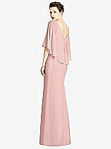 Rear View Thumbnail - Rose - PANTONE Rose Quartz V-Back Trumpet Gown with Draped Cape Overlay