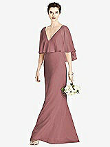 Front View Thumbnail - Rosewood V-Back Trumpet Gown with Draped Cape Overlay