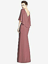 Rear View Thumbnail - Rosewood V-Back Trumpet Gown with Draped Cape Overlay
