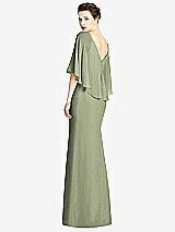 Rear View Thumbnail - Sage V-Back Trumpet Gown with Draped Cape Overlay
